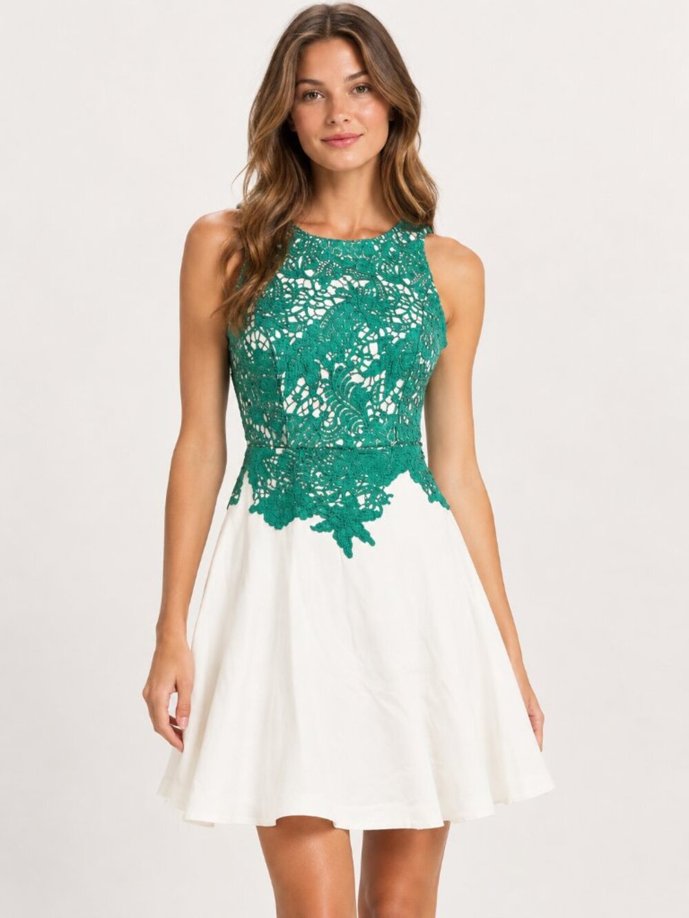 Anthropologie Moulinette Soeurs Teal Lace Ivory Fit & Flare Dress 12